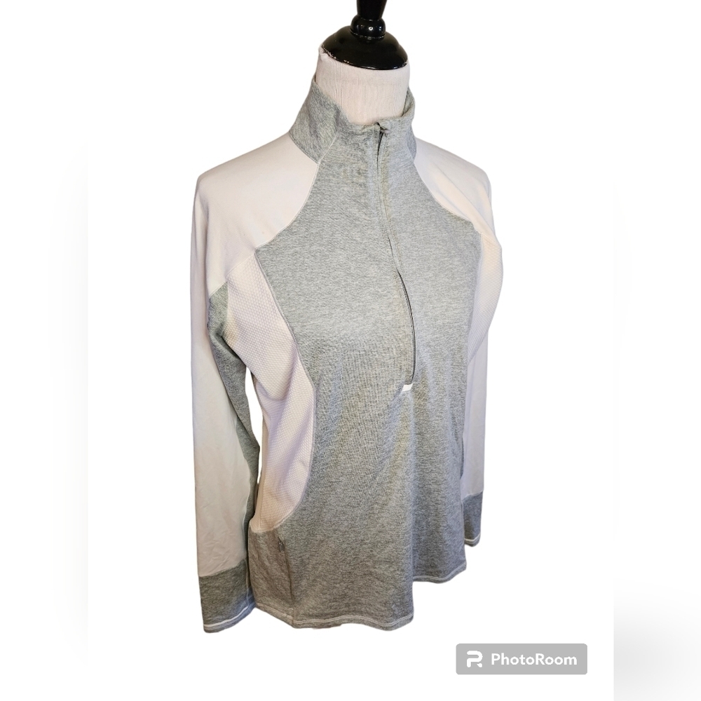 Athleta womens 1/4 zip gray and white pullover jacket size large.